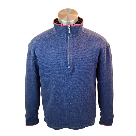 Robert Graham Mens L/G Blue Waffle Knit Half Zip Pullover Sweater - Picture 3 of 9